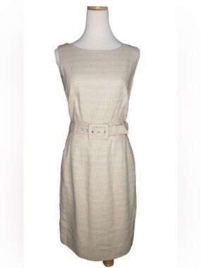 Banana Republic Light Beige Tweed Cotton Belted Sheath Dress